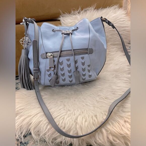 Rafe New York Ariana Leather Drawstring Handbag Blue Gray - Picture 2 of 10